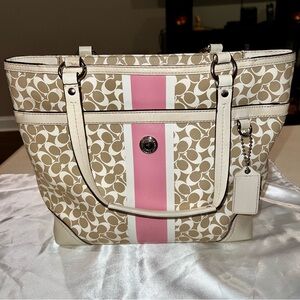 Preloved Coach Heritage Sig. C Pattern, Pink/White Stripe Tote (Offers Welcome!)